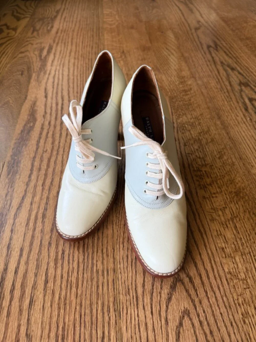 Vintage Ralph Lauren Collection Ivory leather Oxford Heel Pumps